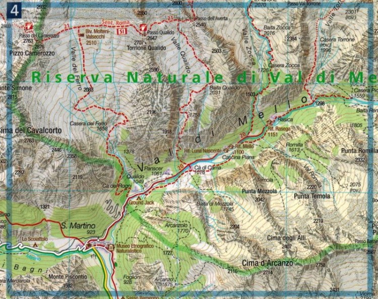 Dolina Bregaglia i Valchiavenna. Laminowana mapa turystyczna 92 wydawnictwa Kompass. Fragment 1