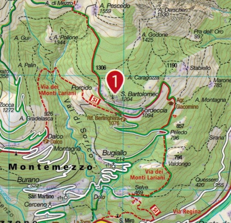 Dolina Bregaglia i Valchiavenna. Laminowana mapa turystyczna 92 wydawnictwa Kompass. Fragment 2