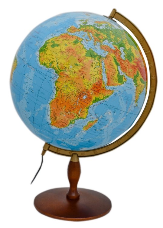 Globus fizyczny 42 cm. Drewniana podstawka. Producent: Zachem
