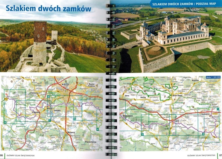 Główny Szlak Świętokrzyski. Przewodnik wydawnictwa Compass. Skorowidz map - szlakiem dwóch zamków