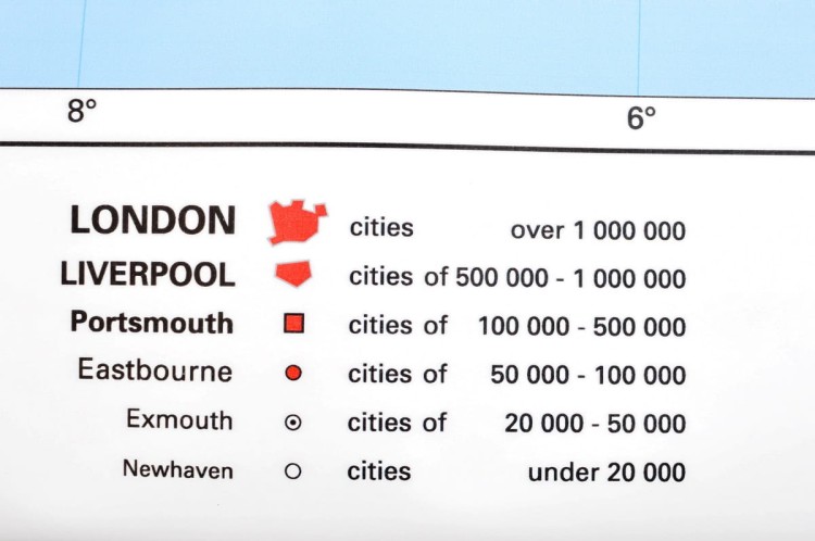 Wielka Brytania. Mapa ścienna fizyczna wydawnictwa Stiefel. Legenda 1