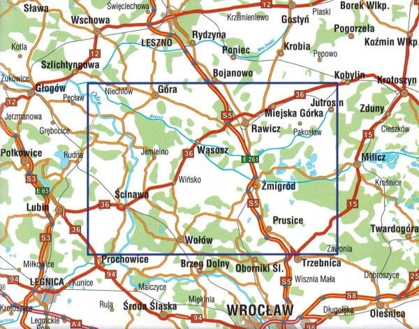 Dolina Baryczy. Stawy Milickie. Część wschodnia i zachodnia. Zestaw 2 map turystycznych wydawnictwa Galileos. Mapa 1 - zasięg
