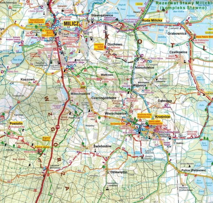Dolina Baryczy, część wschodnia. Stawy Milickie. Mapa turystyczna wydawnictwa Galileos. Fragment 1