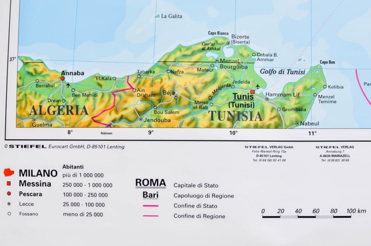 Włochy. Mapa ścienna fizyczna wydawnictwa Stiefel. Legenda 1