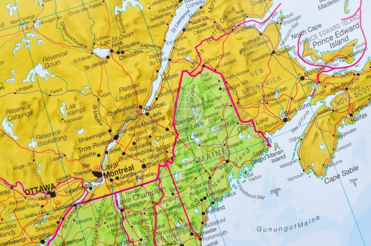 Ameryka Północna 1:7 000 000. Mapa polityczna w wersji magnetycznej wydawnictwa Maps International. Fragment 1