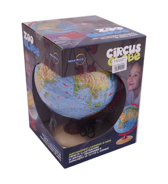 Globus Circus 25 cm. Fizyczny i polityczny, podświetlany. Producent: Nova Rico. Opakowanie