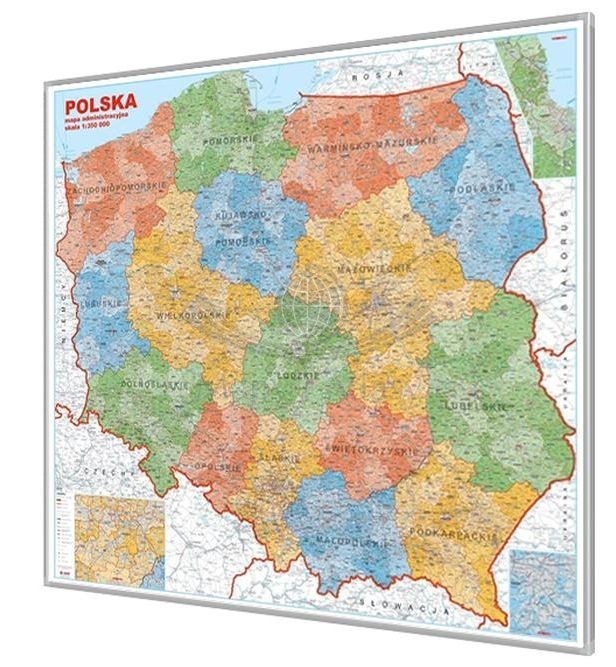 Polska 1:650 000. Mapa administracyjna magnetyczna. Rama alu SLIM