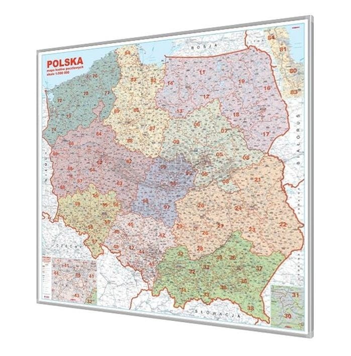 Polska 1:650 000. Mapa kodowa w ramie aluminiowej SLIM. Producent: Jokart. Całość