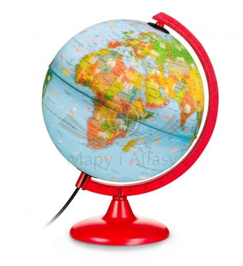 Globus Zoo Globe 25 cm. Fizyczny i polityczny, podświetlany. Producent: Nova Rico. Po podświetleniu