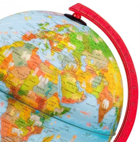 Globus Zoo Globe 25 cm. Fizyczny i polityczny, podświetlany. Producent: Nova Rico. Po podświetleniu - fragment