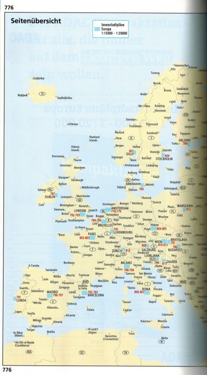 Niemcy, Europa. Atlas samochodowy Grosse wydawnictwa ADAC. Plany miast Europy - skorowidz arkuszy