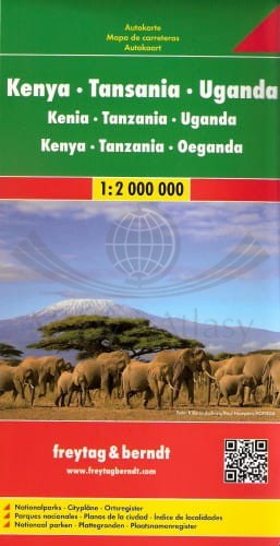 Kenia, Tanzania, Uganda 1:2 000 000. Mapa samochodowa, składana. Freytag & Berndt