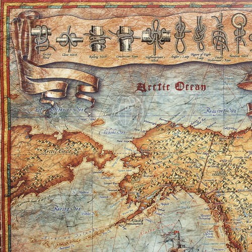 Świat 1:33 000 000. Mapa ścienna ozdobna "antyczna" z węzłami. Fragment 2