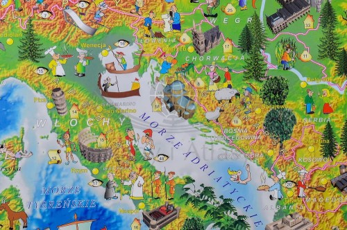 Świat w obrazkach. Naklejka, mapa ścienna dla dzieci. Producent Piętka. Fragment 1