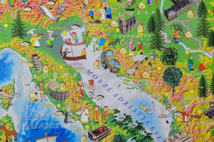 Świat w obrazkach. Naklejka, mapa ścienna dla dzieci. Producent Piętka. Fragment 1