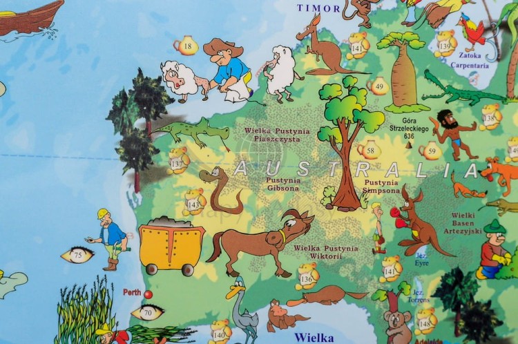 Świat w obrazkach. Naklejka, mapa ścienna dla dzieci. Producent Piętka. Fragment 8