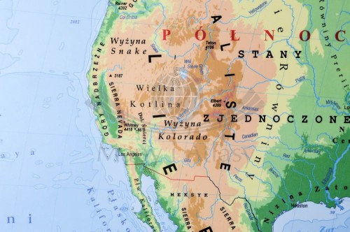 Fizyczna mapa ścienna w skali 1-28 000 000. W formie naklejki. Producent: Piętka. Fragment 1