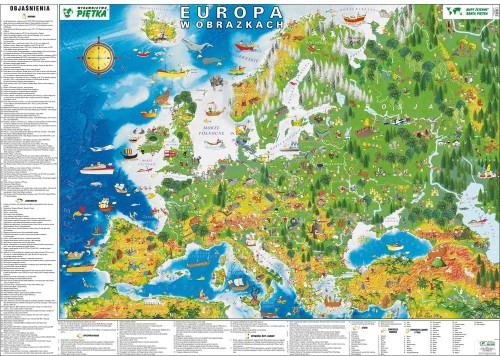 Europa w obrazkach. Mapa dla dzieci w formie naklejki. Producent: Piętka. Cała mapa
