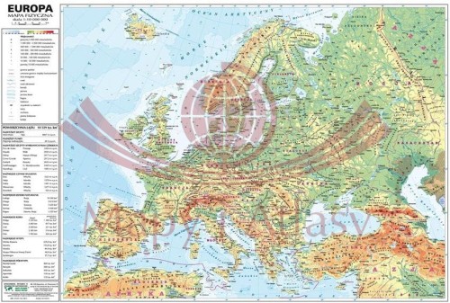 Europa mapa ścienna fizyczna MIDI w formie naklejki. Producent: Piętka. Cała mapa