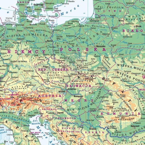 Europa mapa ścienna fizyczna MIDI w formie naklejki. Producent: Piętka. Fragment
