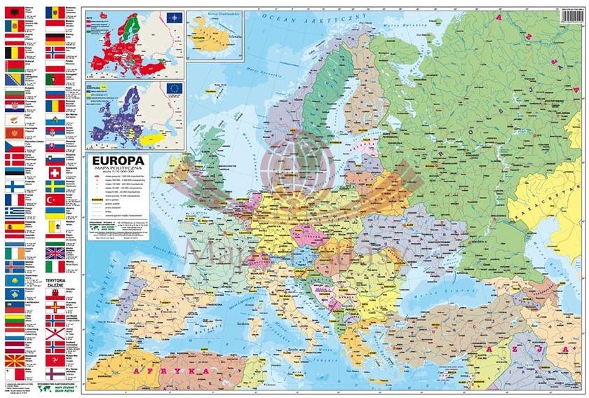 Europa. Naklejka, mapa ścienna polityczna MIDI