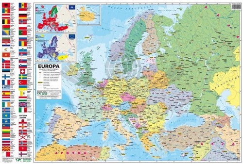 Europa mapa ścienna MIDI w formie naklejki.  Mapa Polityczna. Producent: Piętka. Cała mapa