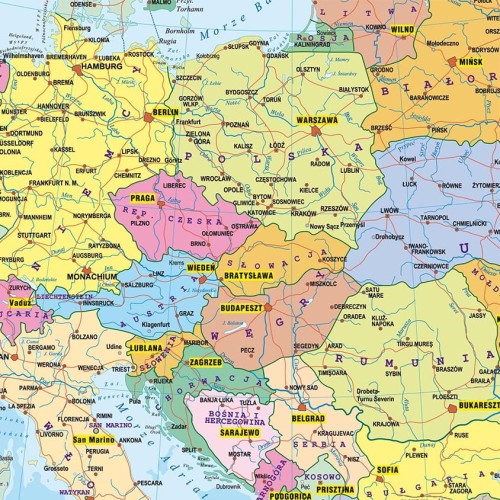 Europa mapa ścienna MIDI w formie naklejki.  Mapa Polityczna. Producent: Piętka. Fragment