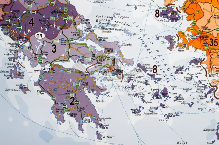Europa 1:3 600 000. Naklejka, mapa ścienna. Kody Pocztowe. Producent: Piętka. Fragment 4