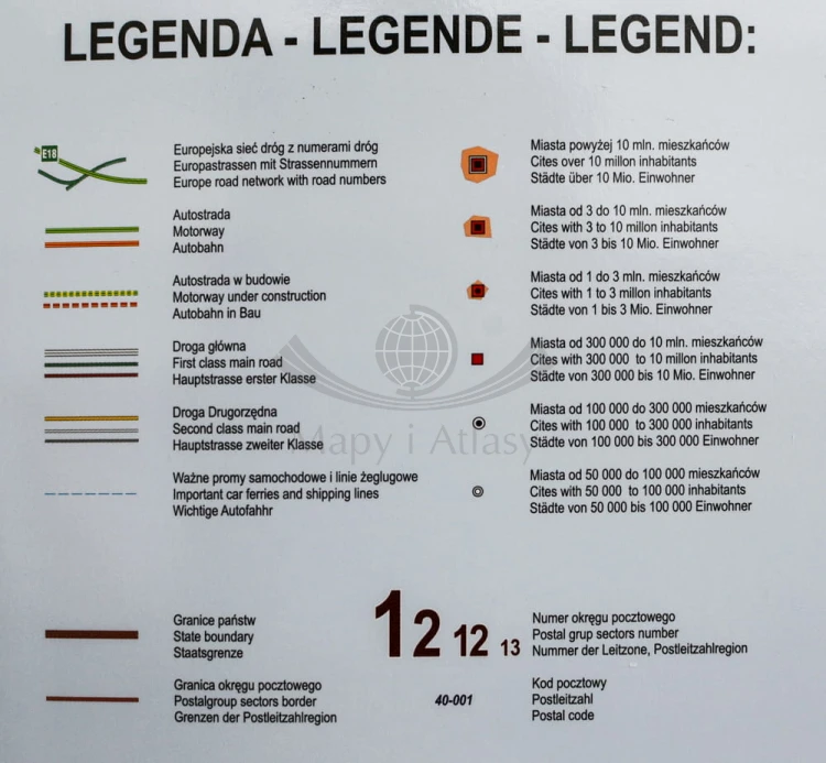 Europa 1:3 600 000. Naklejka, mapa ścienna. Kody Pocztowe. Producent: Piętka. Fragment 7