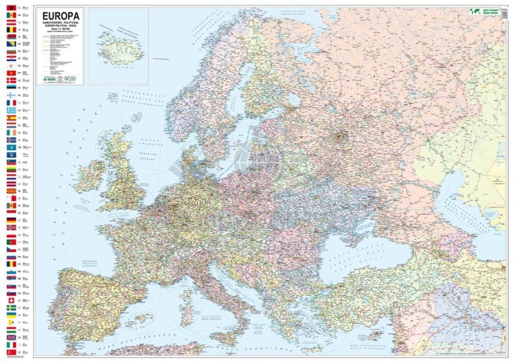 Europa 1:4 300 000. Naklejka, mapa ścienna. Polityczno-drogowa. Producent: Piętka. Cała mapa