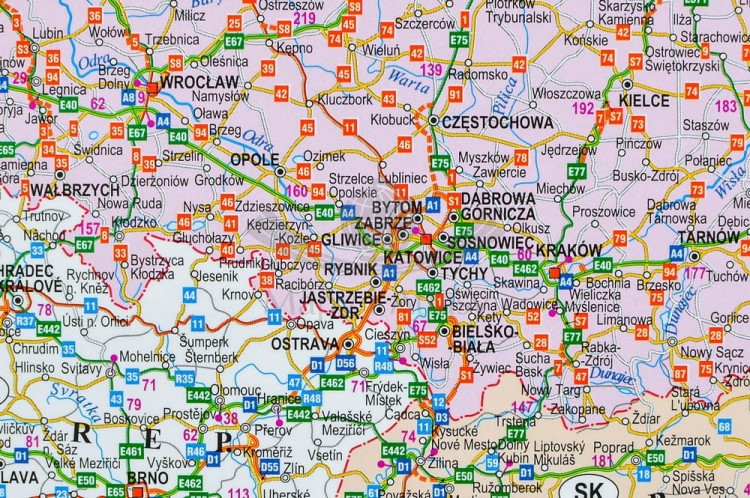Europa 1:4 300 000. Naklejka, mapa ścienna. Polityczno-drogowa. Producent: Piętka. Fragment 1