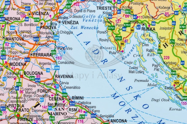 Europa 1:4 300 000. Naklejka, mapa ścienna. Polityczno-drogowa. Producent: Piętka. Fragment 6