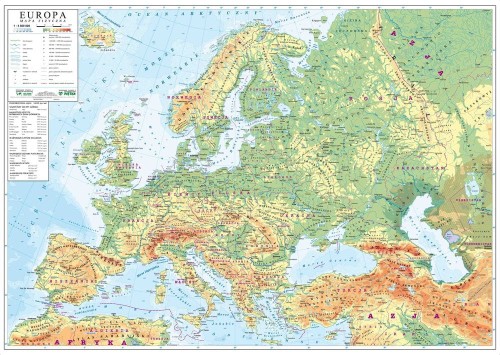 Europa 1:4 500 000. Naklejka, mapa ścienna. Fizyczna (ogólnogeograficzna). Producent: Piętka. Cała mapa