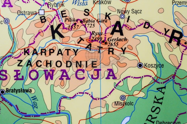 Europa 1:3 300 000. Naklejka, mapa ścienna. Ogólnogeograficzna (fizyczna). Producent: Piętka. Fragment 1