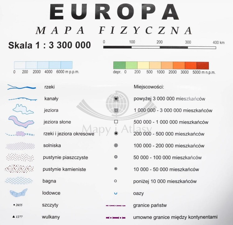 Europa 1:3 300 000. Naklejka, mapa ścienna. Ogólnogeograficzna (fizyczna). Producent: Piętka. Fragment 10