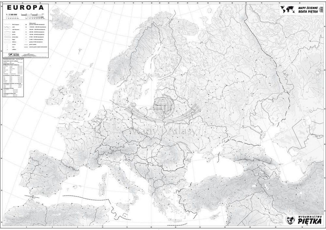 Europa 1:3 300 000. Naklejka, mapa ścienna konturowa (do ćwiczeń)