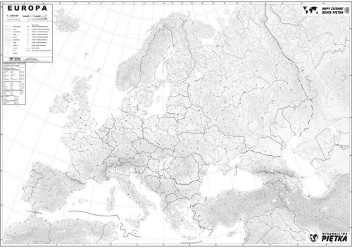 Europa 1:3 300 000. Naklejka, mapa ścienna. Konturowa (do ćwiczeń). Producent: Piętka. Cała mapa