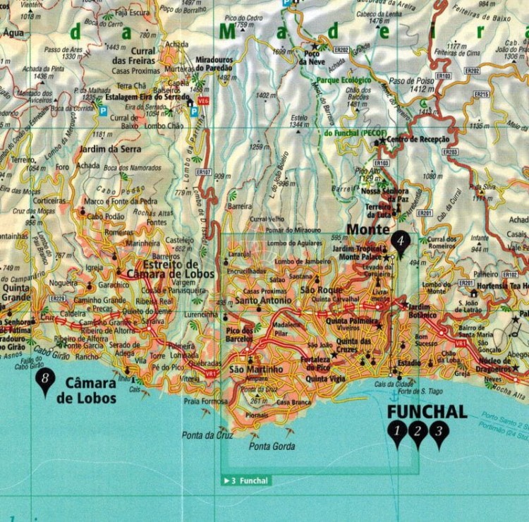 Madera. Przewodnik z planem miasta wydawnictwa Dumont. Mapa - fragment