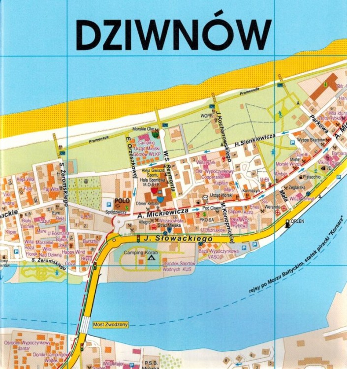Dziwnów, Dziwnówek, Międzywodzie, Wisełka. Plan miasta wydawnictwa Galileos. Fragment 1