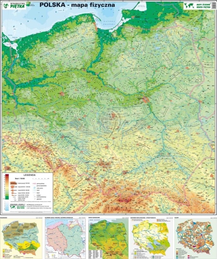Polska 1:750 000. Naklejka, mapa ścienna fizyczna