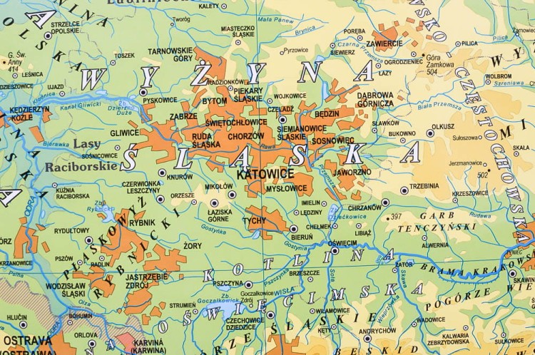 Polska mapa fizyczna 1.750 000 w formie naklejki. Producent. Piętka. Fragment 10
