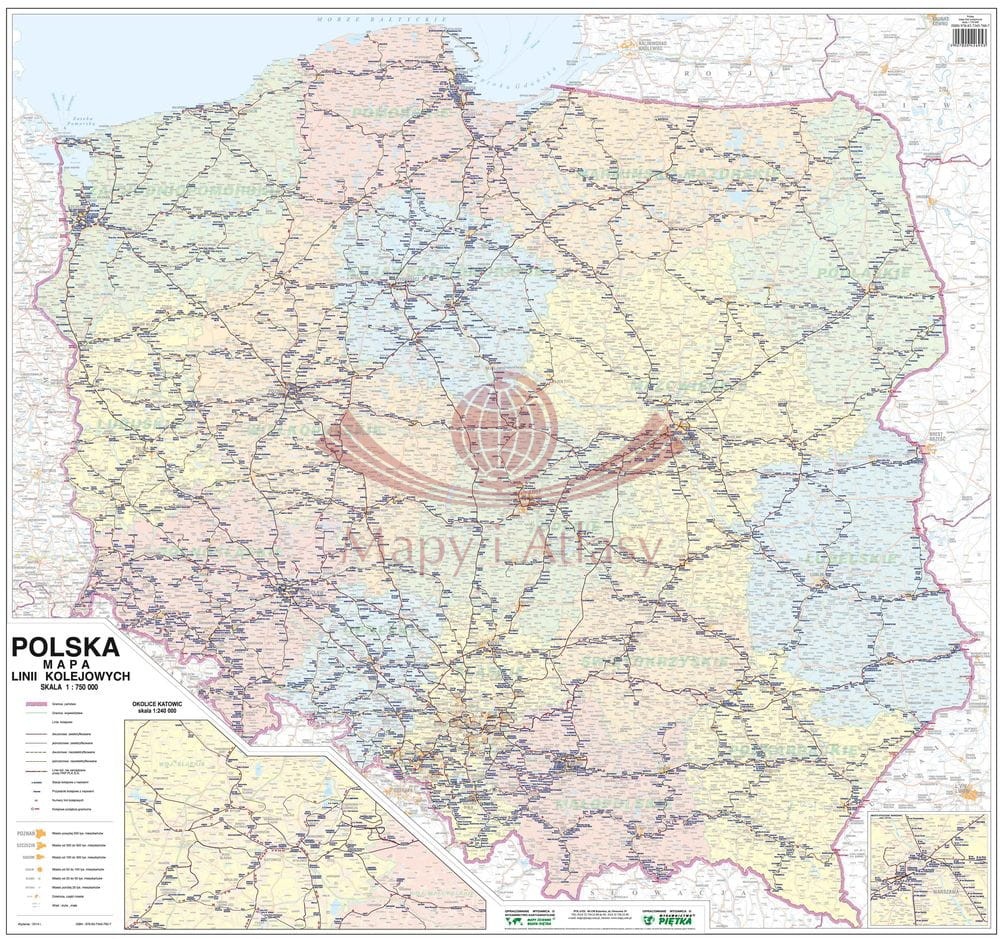 Polska 1:750 000. Naklejka, mapa ścienna kolejowa