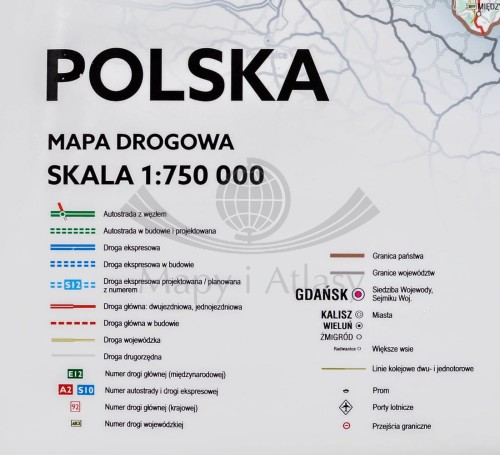 Polska mapa ścienna  drogowa. Skala 1:750 000 Producent: Piętka.  Fragment 1