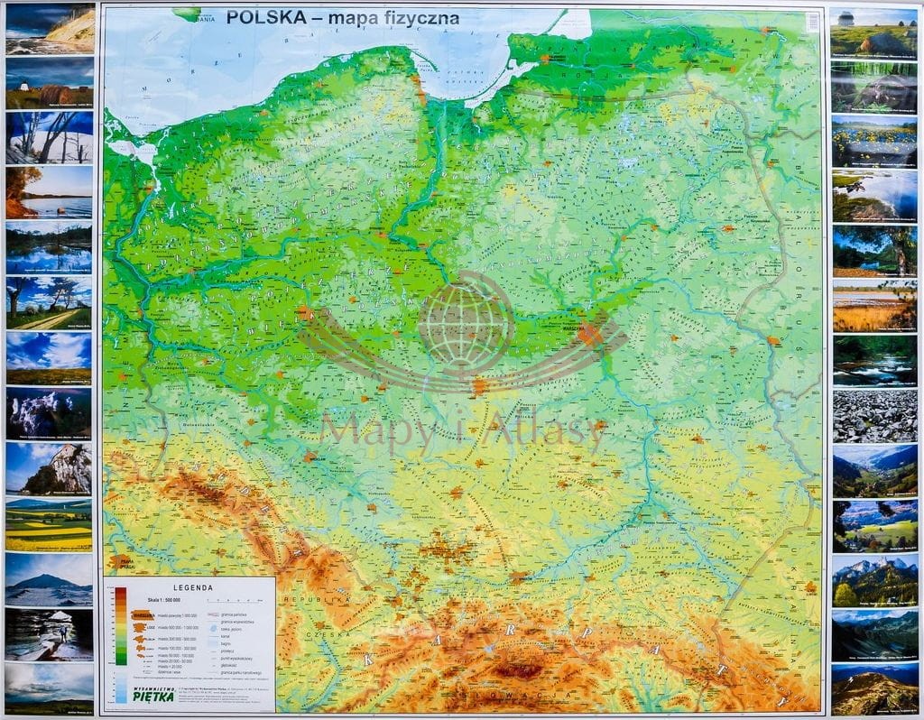 Polska 1:500 000. Naklejka, mapa ścienna fizyczna (geograficzna)
