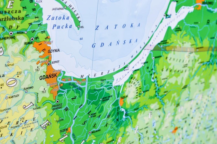 Polska mapa fizyczna, geograficzna w formie naklejki. Wersja STRONG. Skala 1:500 000 Producent: Piętka.Fragment 4