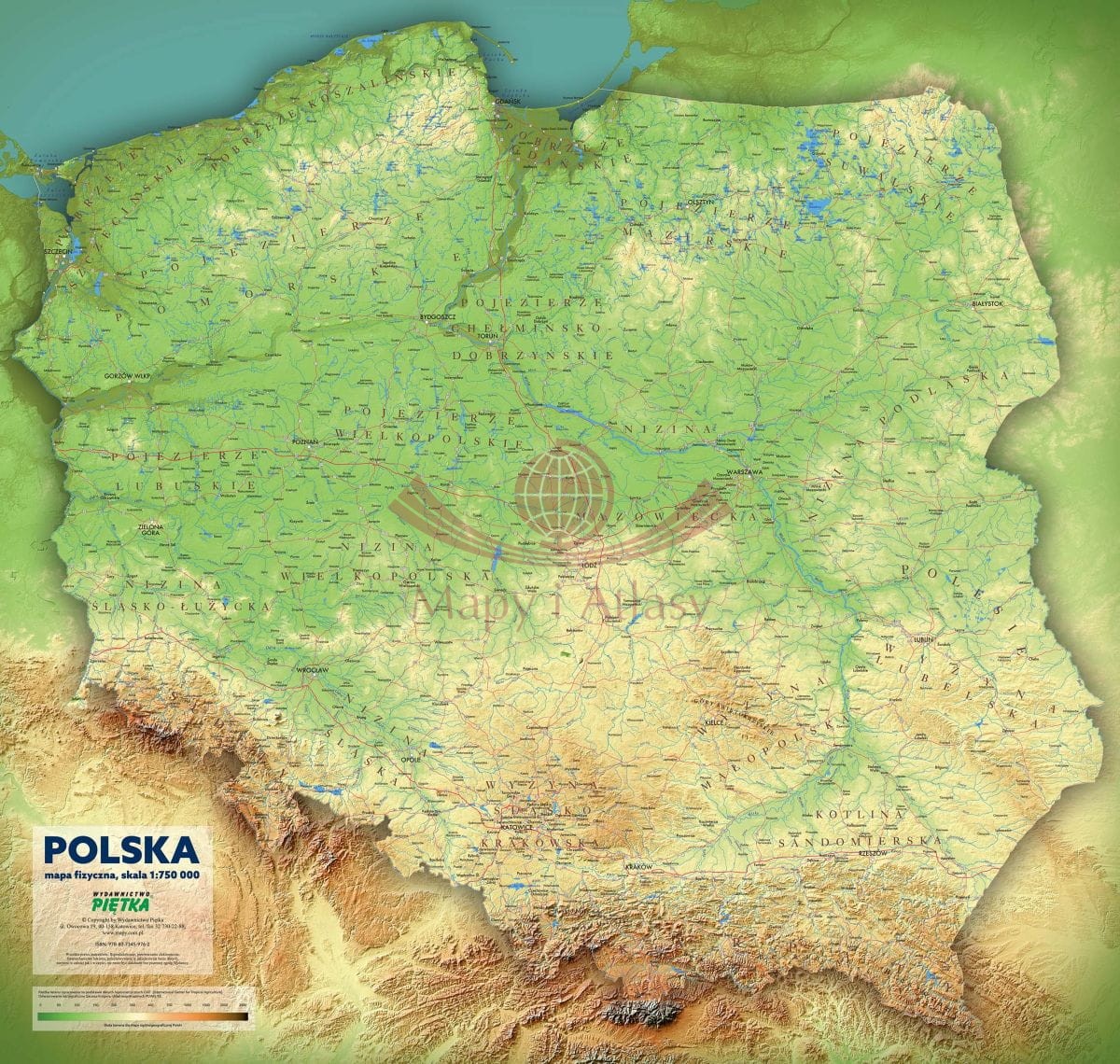 Polska 1:750 000. Naklejka, mapa ścienna fizyczna z efektem 3D