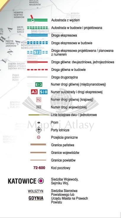 Polska 1:750 000. Naklejka, mapa ścienna drogowo-administracyjna. Legenda