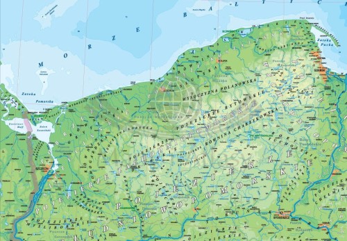 Polska mapa ścienna fizyczna w formie naklejki. Skala 1:500 000. Producent: Piętka. Fragment 1