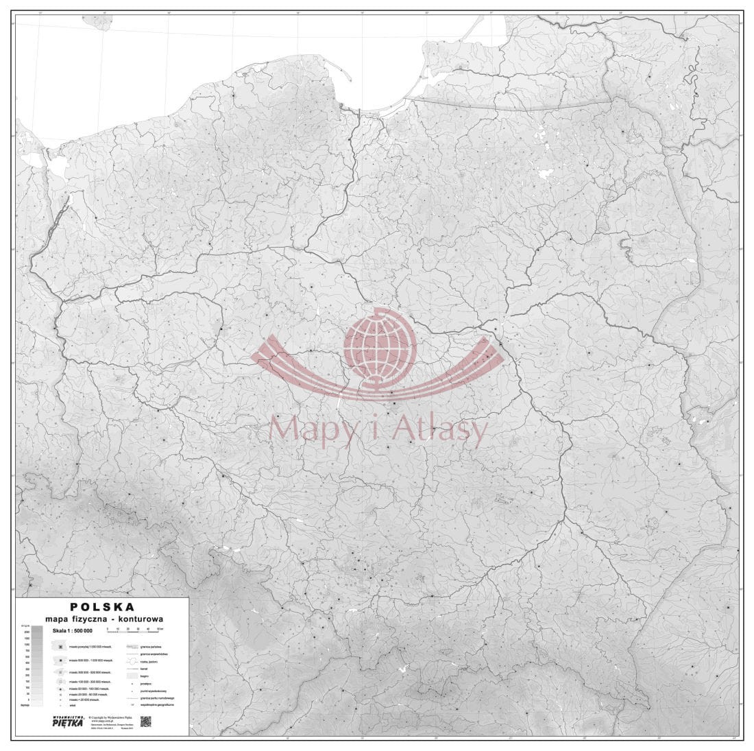 Polska 1:500 000. Naklejka mapa ścienna konturowa