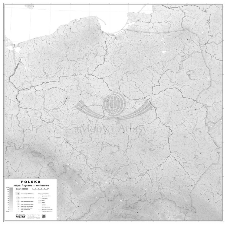 Polska mapa ścienna konturowa w formie naklejki. Producent: Piętka. Cała mapa